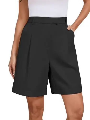Produktbild: Famulily Damen Hot Pants Sommer Weites Bein Shorts High Waisted Casual Bermuda Shorts Lightweight Workwear Shorts Schwarz XXL