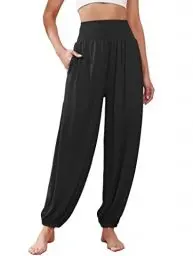 Produktbild: Famulily Damen Casual Harem Hosen Smocked High Rise Boho Palazzo Loose Cozy Hosen Schwarz S