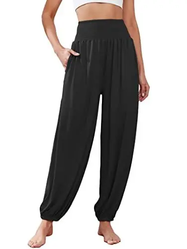 Produktbild: Famulily Damen Oversized Solid Yoga Pilates Hosen Trendy Harem Hosen mit Taschen Schwarz M