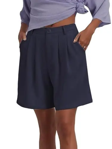 Produktbild: Famulily Damen Sommer Shorts oberhalb des Knies Elegante Baumwoll-Shorts Lounge Strand Shorts Blau L