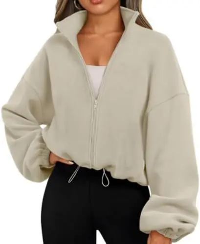 Produktbild: Famulily Damen Sweatshirt mit Reißverschluss Herbst Langarm Jacken Loose Fit Streetwear Y2K Kleidung Beige M