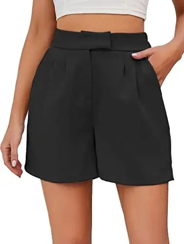 Produktbild: Famulily Damen Zipper Short Bottoms Stilvolle High Waisted Wide Leg Shorts Loose Casual Pants Schwarz L