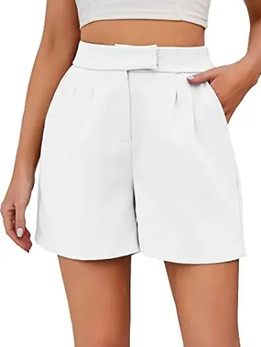 Produktbild: Famulily Frauen Casual High Rise Bussiness Büro Shorts Plissee Strand Sommer Anzug Shorts Weiß M