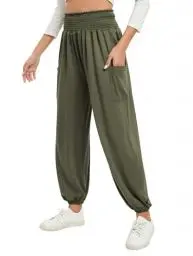 Produktbild: Famulily Frauen Yoga Atmungsaktive Hose Hohe Taille Bequeme Tanz Sweathose Trainingsanzug Bottoms Jogger Hose Armeegrün S