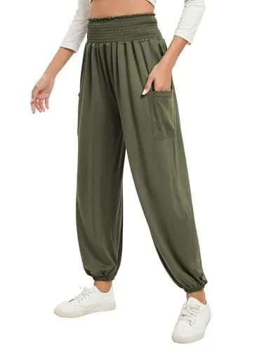 Produktbild: Famulily Frauen Yoga Atmungsaktive Hose Hohe Taille Bequeme Tanz Sweathose Trainingsanzug Bottoms Jogger Hose Armeegrün S