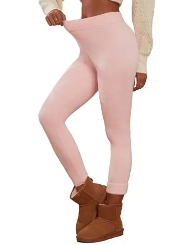 Produktbild: Famulily Hochtaillierte Thermo-Leggings für Frauen Gerippte Nahtlose Dicke Leggings Damen Workout Leggings Rosa XL/XXL