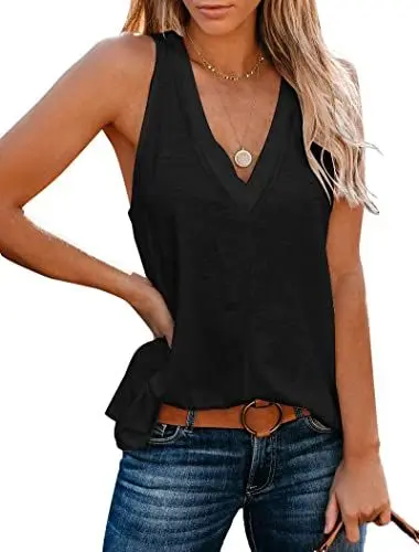 Produktbild: Famulily Prime Top V Ausschnitt Damen Sexy ärmellos T-Shirts Schwarz M