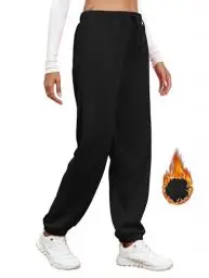 Produktbild: Famulily Schwarze Jogger für Frauen UK, Damen Winter Dicke Pelzige Fleece Warme Hosen Jogginghose Jogging Bottoms (XL, Schwarz)
