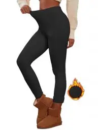 Produktbild: Famulily Warme Leggings Damen Winter Plain Fleece gefüttert Pullover Stricken Leggings thermische elastische Hosen Schwarz XL/XXL