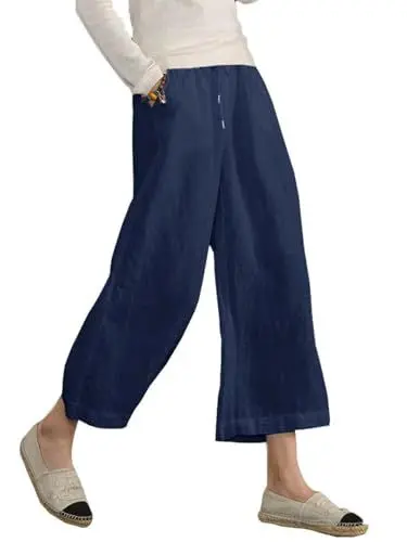 Produktbild: Famulily Weites Bein Hose Damen Sommer Lang Leicht Elegant 3/4 Hose Damen Sportlich Blau XL