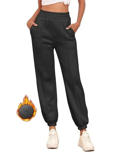 Produktbild: Famulily Women's High Waisted Thermal Sports Pants Loose Workout Yoga Lounge Active Cuffed Bottoms Schwarz L