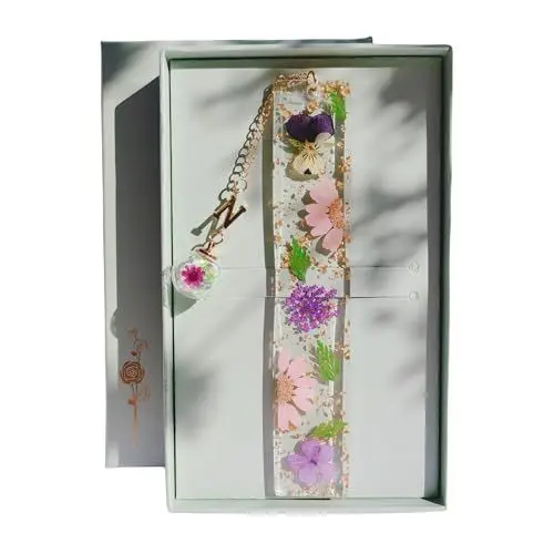 Produktbild: Famweylami Personalisiertes Lesezeichen Gepresste Blumen, Lesezubehör für Bücher, Book Marks for Reading, Lesezeichen Buchstaben, Geschenk für Lehrer, Bücherwurm, Mädchen, Mutter, Großmutter-N