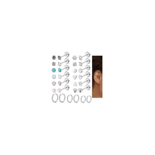 Produktbild: FANCH 15Paare Ohrringe Set Chirurgenstahl für Damen Herren Edelstahl Medizinische Ohrstecker Klein Creolen Ohrringe Set 14K Vergoldet Hypoallergene Tragus Helix Piercings Flat Back Ohrstecker Silber