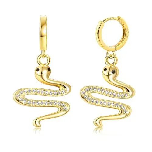 Produktbild: FANCH Creolen Ohrringe Hängend Silber 925 Post für Damen 14K Vergoldet Hypoallergene Leichte Huggie Creolen CZ Gold Schlange Zierliche Drop Dangle Ohrringe für Damen