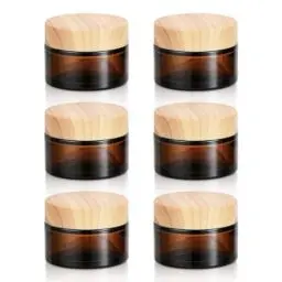 Produktbild: Fanchu 6 Stück Creme Behälter, Amber Glas Leer Cremetiegel, Cremedosen zum Befüllen Glasbehälter mit Deckel und Liner für Kosmetik Cremes Lotionen ätherische Öle (Style A, 30ml)