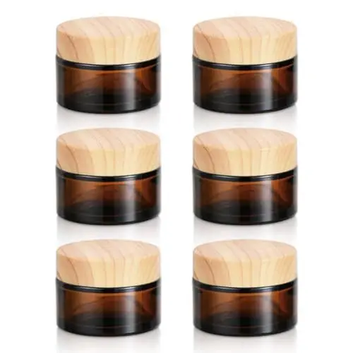 Produktbild: Fanchu 6 Stück Creme Behälter, Amber Glas Leer Cremetiegel, Cremedosen zum Befüllen Glasbehälter mit Deckel und Liner für Kosmetik Cremes Lotionen ätherische Öle (Style A, 30ml)
