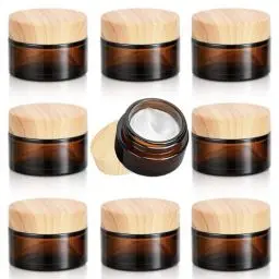 Produktbild: Fanchu 8 Stück Creme Behälter, Amber Glas Leer Cremetiegel, 30ml Cremedosen zum Befüllen Glasbehälter mit Deckel und Liner für Kosmetik Cremes Lotionen ätherische Öle