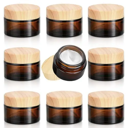 Produktbild: Fanchu 8 Stück Creme Behälter, Amber Glas Leer Cremetiegel, 30ml Cremedosen zum Befüllen Glasbehälter mit Deckel und Liner für Kosmetik Cremes Lotionen ätherische Öle