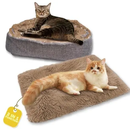 Produktbild: Fanchu Katzenbett, 2 in 1 Plüsch Weich Haustierbett, Katzensofa Flauschige Katzenbett Klein Hund Bett Haustierbett Katzendecke katzenbettchen Tierbett für Katzen und Kleiner Hund (braun)