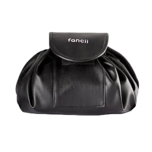 Produktbild: Fancii Kosmetiktasche mit Kordelzug, veganes Leder, wasserdichte Kulturtasche für Reisen, großes Fassungsvermögen, leicht zu reinigen, auslaufsicher, tragbare Make-up-Tasche, Demi (Schwarz)
