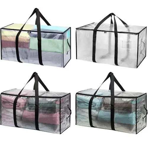 Produktbild: FANFX ClearSpace Große Umzugskartons & Aufbewahrungstaschen, übergroße Packtaschen mit Rucksackgurten, Reißverschlüssen und Griffen, strapazierfähig, für Studentenwohnheim, 4 Stück
