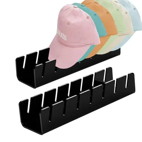 Produktbild: FANGCCC Cap Halter, 2 Stück Acryl Kappen Organizer Keine Installation Cap Aufbewahrung Fasst 14 Hüte Kappenhalter für Schlafzimmer, Kleiderschränke, Kommoden und Wände (Schwarz)