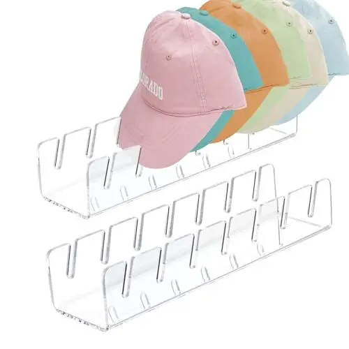Produktbild: FANGCCC Cap Halter, 2 Stück Acryl Kappen Organizer Keine Installation Cap Aufbewahrung Fasst 14 Hüte Kappenhalter für Schlafzimmer, Kleiderschränke, Kommoden und Wände (Transparente)
