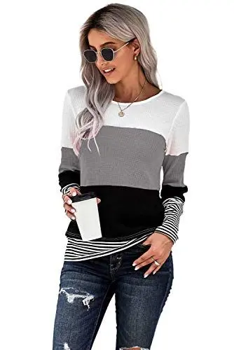 Produktbild: FANGJIN Pullover Damen Herbst Tshirt Lang Langarmshirt Winter Shirt Langarm Oberteil Longshirt Elegant T-Shirt Bluse Damenpullover Lässige Moderne Longsleeve Strickjacken für Damen Grau M