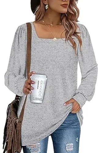 Produktbild: FANGJIN Damen Langarm Tshirts Lose Bluse Hemd Shirt travel Basic Langarmshirt Oversize Sweatshirt Oberteil Tops Festival Outfit t-Shirts sexy Sport dunkelgrau hellblau M