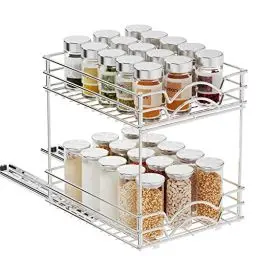 Produktbild: FANHAO Ausziehen Gewürzregal Veranstalter für Schrank, Metall Herausschieben Würze Küche , 2 Tier unter Waschbecken , Chrom