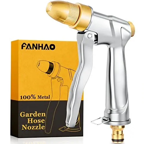 Produktbild: FANHAO Garten Handbrause,100% Metall Garden Spritze Mehrere Funktionen Hochdruck Düse Handbrause Verstellbarer Wasserdurchfluss Robust und Leistungsstark für Garten Bewässerung, Autowäsche Silber