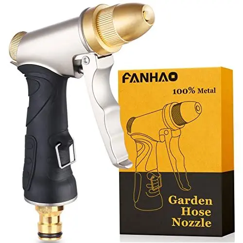 Produktbild: FANHAO Garten Hochdruck Gartenbrause 100% Metall/Garten Spritze Ganzmetall Verstellbarer Wasserdurchfluss Professionell für Garten Bewässerung, Autowäsche und Bürgersteig Reinigung
