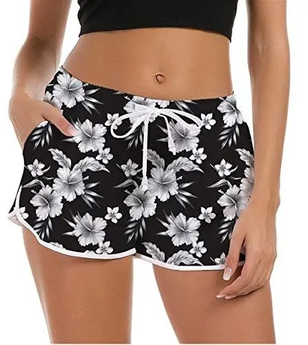 Produktbild: Fanient Badehose Damen Kurze Badeshorts Wassersport Badeshorts Blumen Grafik Sporthose Elastischer Bund Schnelltrocknend Trainingshose XS 34