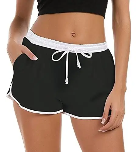 Produktbild: Fanient Damen Badeshorts Strandhose Schwarz Sporthose Elastischer Bund Schnelltrocknend Trainingshose M