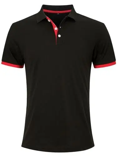 Produktbild: Fanient Herren Polo Hemden T Shirt Herren Poloshirt Kurzarm Patchwork Sommer T-Shirt Men's Polo Shirt Baumwolle Schwarz und Rot M