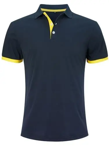 Produktbild: Fanient Herren Sommer T-Shirt Polo Kragen Poloshirt Slim Fit aus Feinstrick Cooles Marinegelb Basic Männer Polo-Shirts M