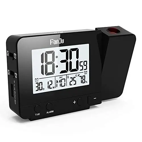 Produktbild: FanJu FJ3531B Digital Projektionswecker mit Temperatur und Zeit-Projektion,USB-Anschluss,Innentemperatur und Luftfeuchtigkeit DCF automatische Zeitanpassung Kalender