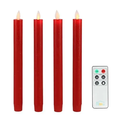 Produktbild: Fanna 4er Rot LED Stabkerzen Tafelkerzen flackernde Flamme mit Timerfunktion, Fernbedienung und Batterien enthalten