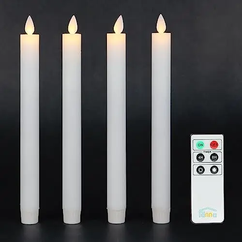 Produktbild: Fanna 4er Set LED Stabkerzen Tafelkerzen Weiß flackernde Flamme mit Timerfunktion, Fernbedienung und Batterien enthalten