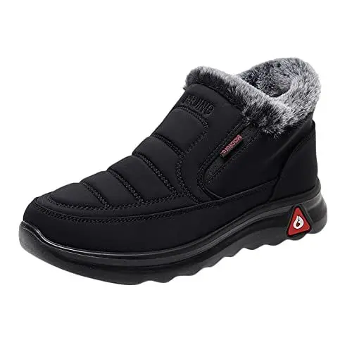 Produktbild: Fannyfuny Damen Stiefel Leder Plüsch Schneestiefel Übergangsstiefel Wanderschuhe Blockabsatz Ankle Boots Winter Boots Schlupfstiefel Barfuss Sneaker Breiter Zehenbox Bequem rutschfest