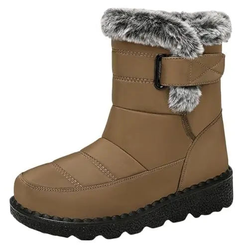 Produktbild: Fannyfuny Damen Stiefel Leder Plüsch Schneestiefel Wanderschuhe Winter Kurzschaft Stiefel Schlupfschuhe Stiefel Winter Boots Schlupfstiefel Barfuss Sneaker rutschfeste Kurzschaft Stiefel Outdoor