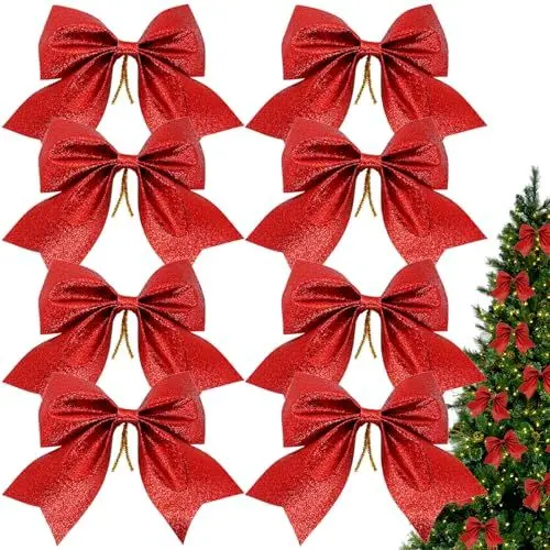 Produktbild: FANSEZQ 16 Stück Weihnachtsschleifen, Weihnachtsbaum-Schleife,Schleifendekorationen, Christmas Decoration, Weihnachtsbaumschmuck Deko, Schleifen Weihnachten rot