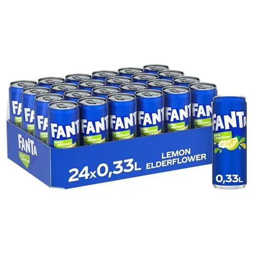 Produktbild: Fanta Lemon & Elderflower - Mischung aus Zitrone und sommerlicher Holunderblüte - mit intensivem Fruchtgeschmack - prickelndes Erfrischungsgetränk in Einweg Dosen (24 x 330 ml)