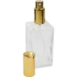 Produktbild: Fantasia Parfum Flakon leer 100ml mit Zerstäuberpumpe, Klarglas Flasche eckig, zum selber Befüllen mit Parfum, Zerstäuber und Kappe in Gold, nachfüllbar für 100ml