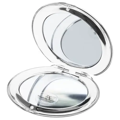 Produktbild: Fantasia Taschenspiegel mit Vergrößerung: 8.5cm Kleiner Spiegel mit Vergrößerung in Silber – Handspiegel – Make Up Spiegel mit 7-Fach Vergrößerung