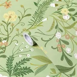Produktbild: Fantasnight Klebefolie Möbel Grün, Blumen Motive Selbstklebende Tapete Abnehmbar, Matt Wandtapete Vintage Bunt Floral Folie für Möbel Wasserdicht für Küche Fenster 44 x 300cm