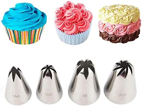 Produktbild: FantasyDay 4 teiliges Spritztüllen Set Profi, Kuchen Einrichtungstipps, Hochwertigen Edelstahl Sahnehäubchen Rohrleitungen Düsen Gebäck Tipps zum Dekorieren von Torten, Keksen, Kuchen, und Plätzchen