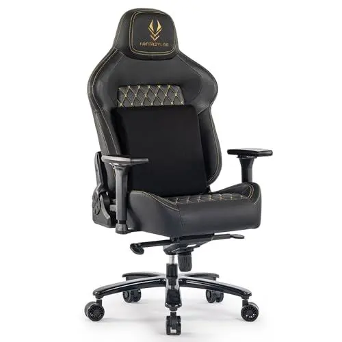 Produktbild: Fantasylab Gaming Stuhl 200KG Belastbarkeit Bürostuhl 200KG Verstellbare Armlehne 4D Gamer Stuhl mit Lendenwirbelstütze Chefsessel Ergonomischer Schreibtischstuhl Gaming Chair Schwarz/Golden
