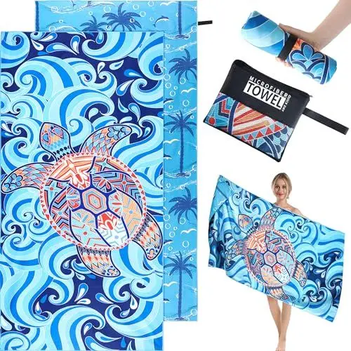 Produktbild: FANTICDE 180×90cm Strandtuch-Mikrofaser Handtuch Groß，100% recyceltes Mikrofaser Handtuch,Kompakt und Sandfest,Leicht und Schnelltrocknend für den Strand,Gym,Travel,Strand,Sauna(Schildkröte)
