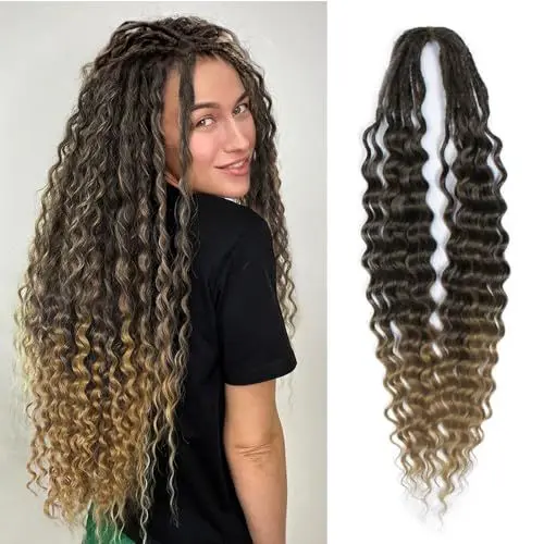 Produktbild: FANWYFYU 24-Zoll Doppel-Enden gewellte Dreadlock Erweiterungen, 10-Stränge DE Dreads Full Set Synthetische Lockige Enden Hippie Stil Boho gewellte Dreads Handgemachte Braid In Dreadlock (1B/27)